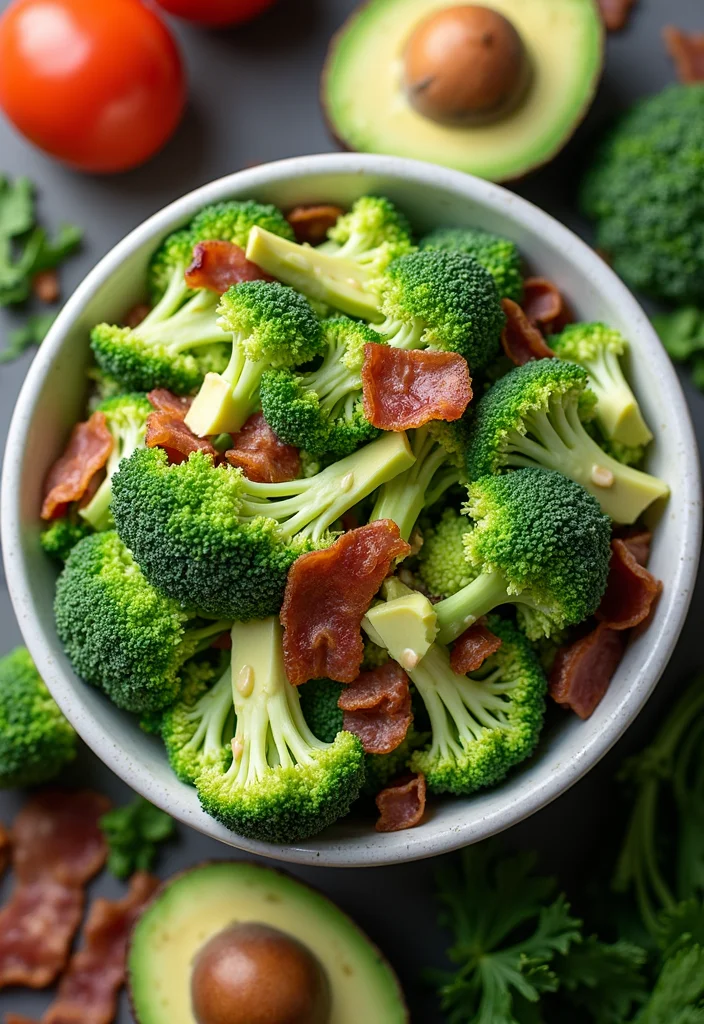10 Keto Broccoli Recipes for Simple Everyday Dishes - 4. Broccoli Salad with Bacon and Avocado