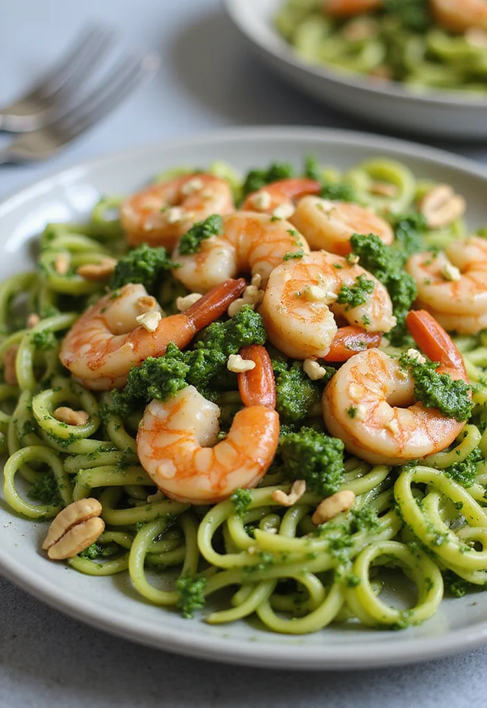 12 Healthy Pescatarian Recipes for Easy Meals - 7. Zucchini Noodles with Pesto and Shrimp