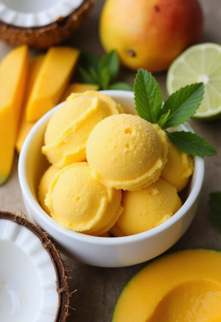 12 Summer Dessert Recipes Light and Refreshing - 1. Tropical Mango Coconut Sorbet