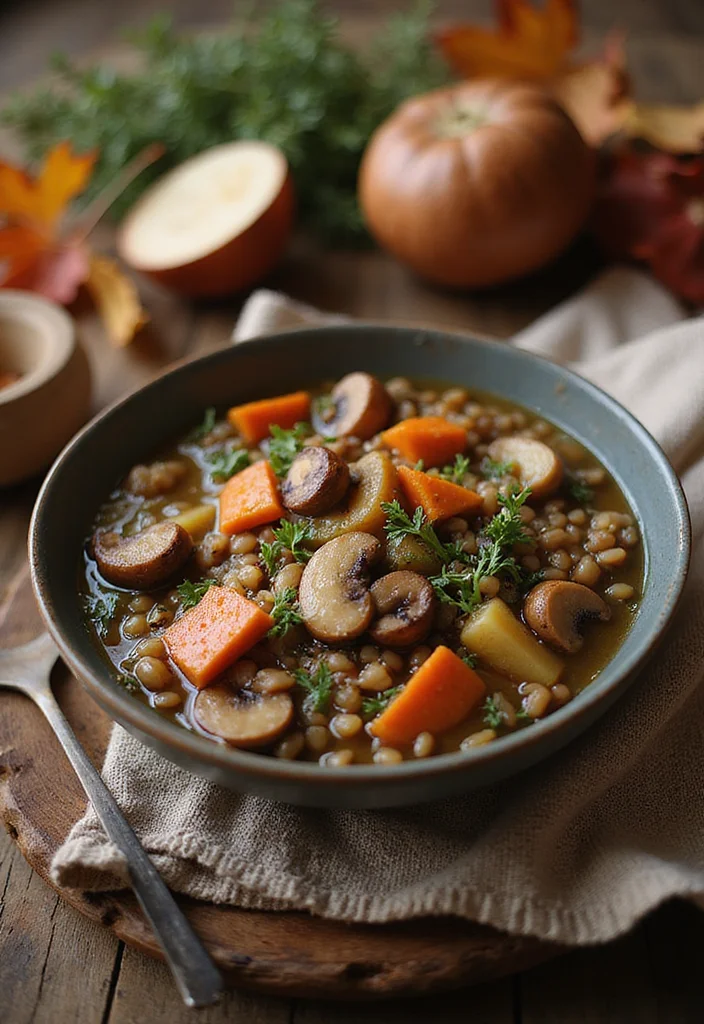 12 Vegan Fall Recipes with Warm Seasonal Flavor - 2. Hearty Mushroom and Barley Stew