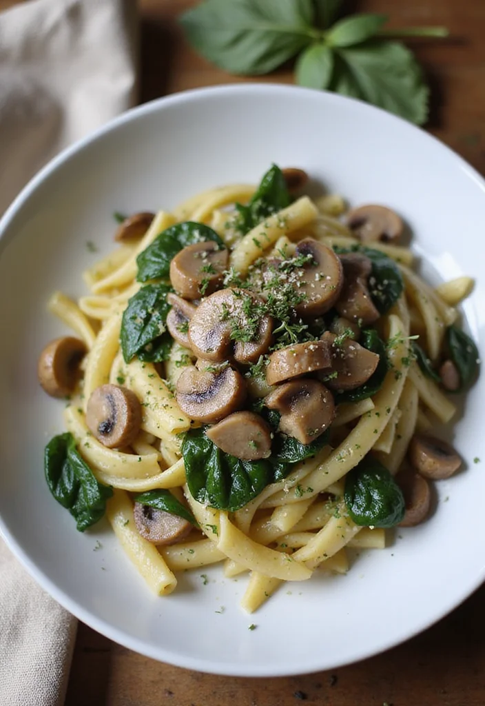 12 Vegan Pasta Recipes for Comforting Dinners - 10. Mushroom and Spinach Pasta
