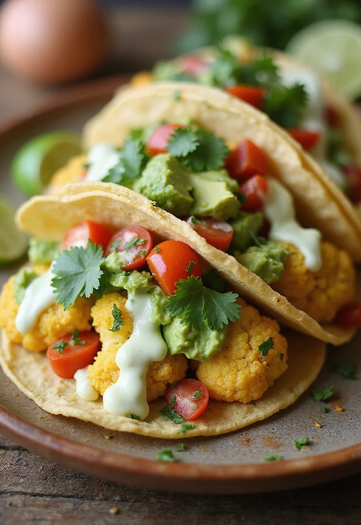12 Vegan Vegetable Recipes for Fresh Weeknight Meals - 11. Cauliflower Tacos with Avocado Cream